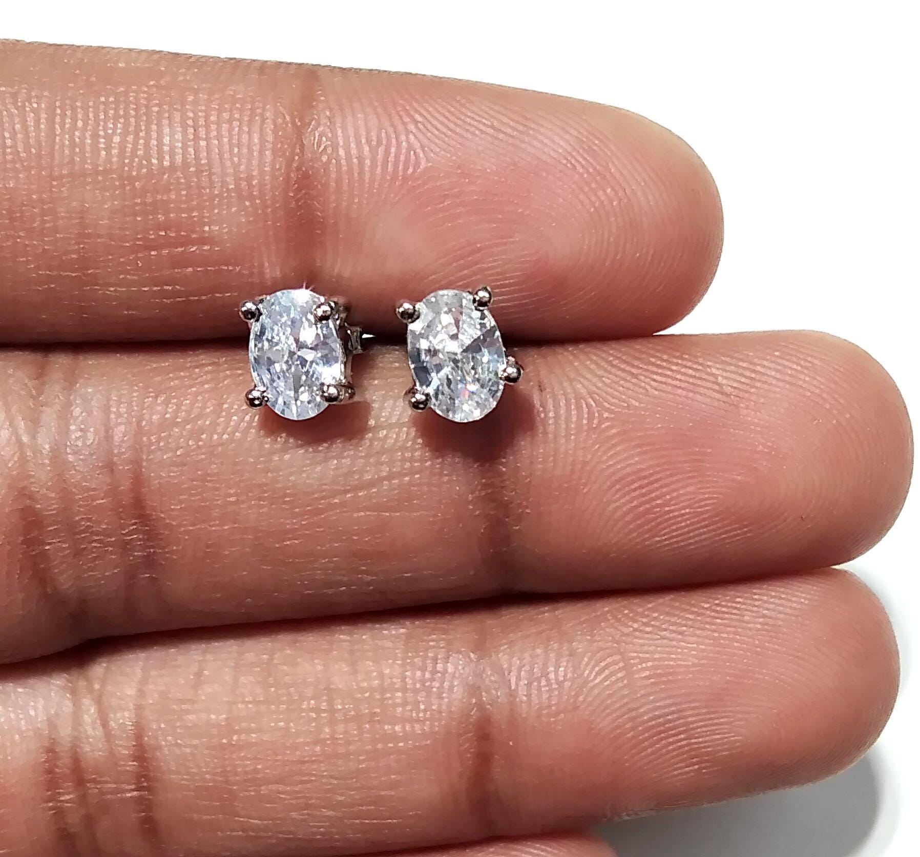Beautiful White Zircon Faceted Stud Earrings, 925 Starling Silver Earring, Natural Zircon Gemstone Oval Shape Stone Size 7x6mm Gift For Her